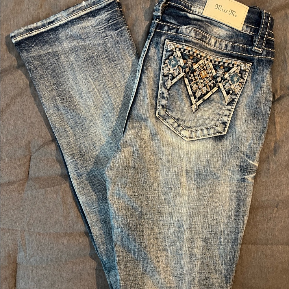 Miss Me Blue Boot Cut Jeans with Decorative Stitching